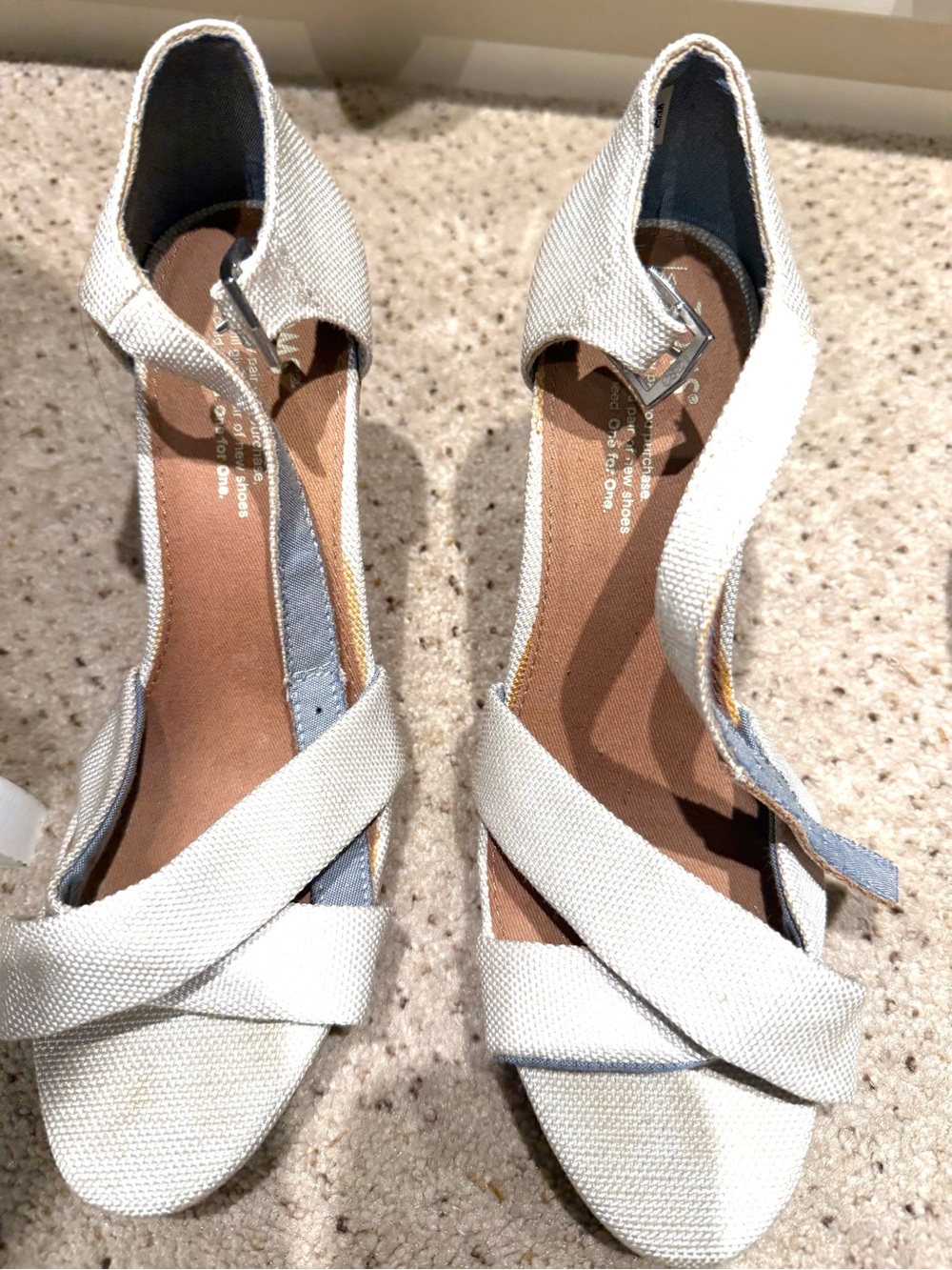 Toms White Canvas Crisscross Wedge Sandals